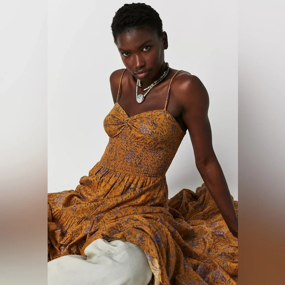 Free People Mustard Floral Maxi Dress - Picture 1 of 13
